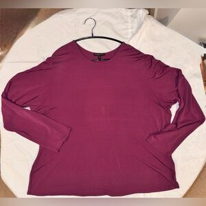 Eileen Fisher Long Sleeve Crewneck Silk Jersey Top, Plum, Women’s size 2X